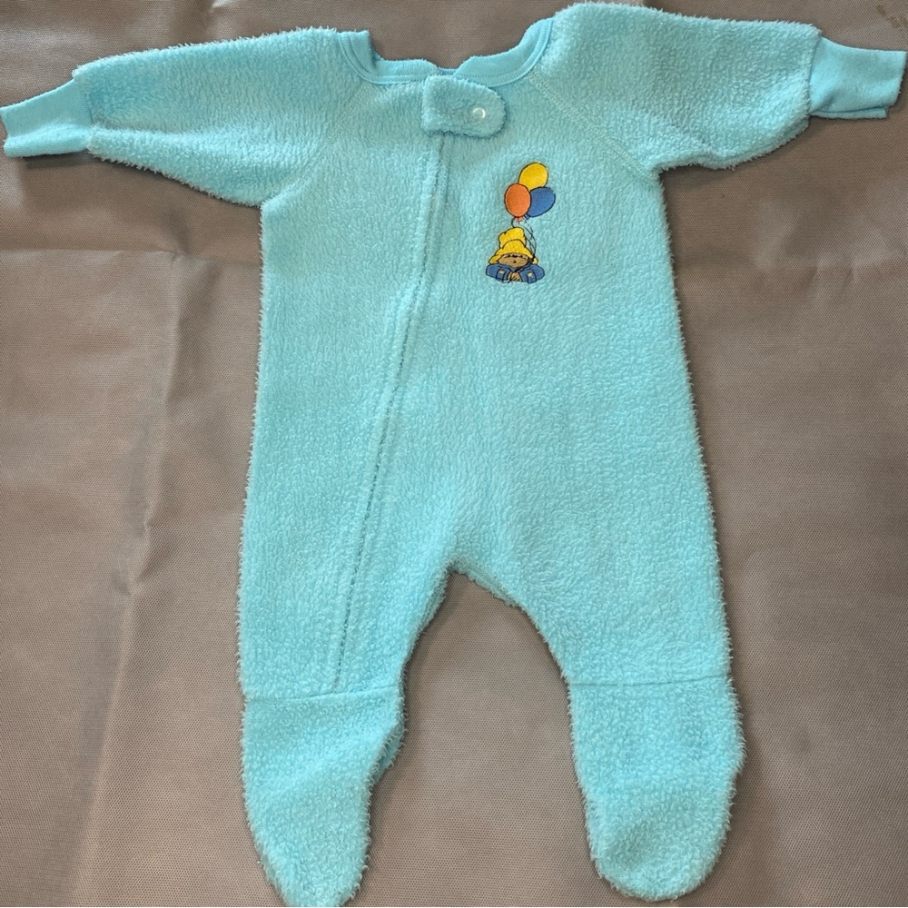 Paddington Bear Blanket Sleeper 3-6m small blue fleece PJs zip up footie pajamas